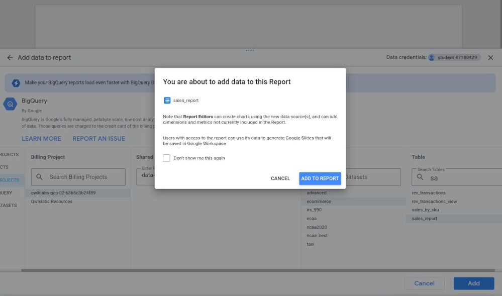 Looker to Bigquery
