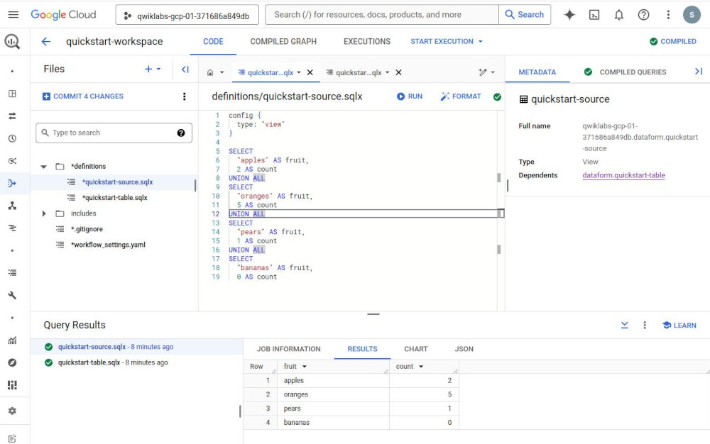 Execute a dataform