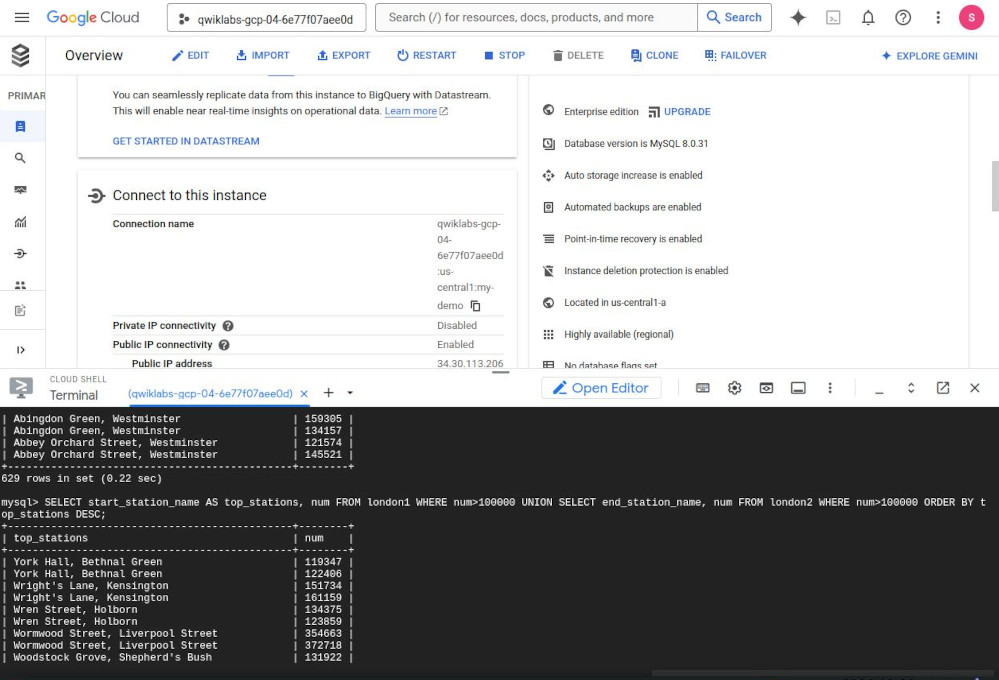 Cloud shell in Cloud SQL instance