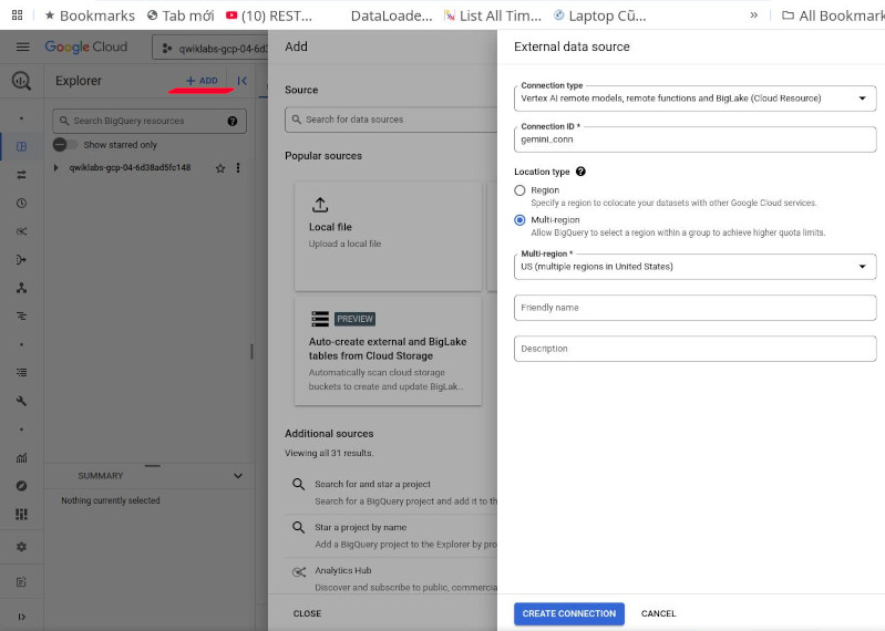 Add cloud resources into BigQuery