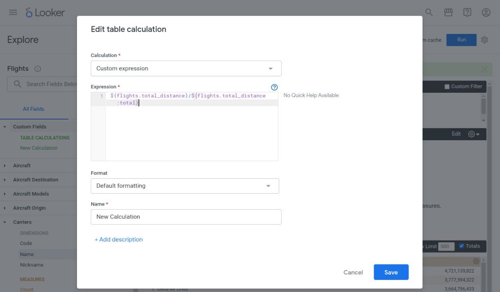 custom table calculation