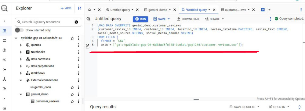create table by loading with SQL